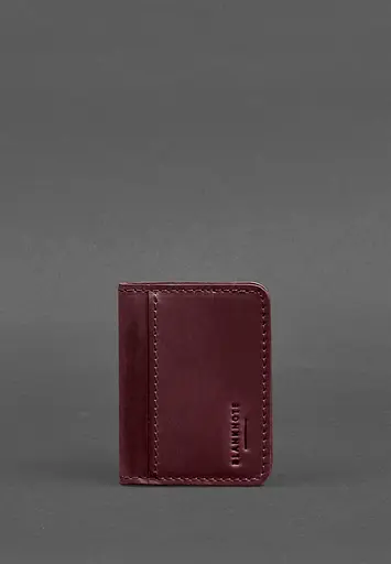 Кожаная обложка для ID-паспорта и водительского заседания 4.1 бордовая Crazy Horse с гербом - фото 2