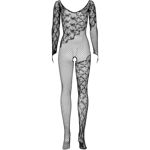 Бодистокинг Obsessive Bodystocking F210 S/M/L Black, рукава-митенки, сетка, цветное кружево - фото 5
