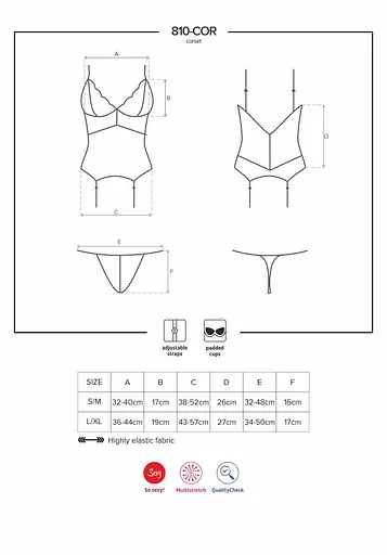 Сатиновый кружевной корсет Obsessive Obsessive 810-COR-2 babydoll & thong S/M - фото 7