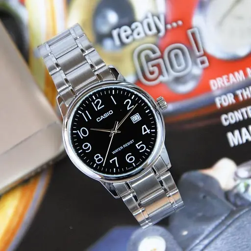 Японские кварцевые часы наручные мужские на стальном ремешке Casio MTP-V002D-1BUDF - фото 4