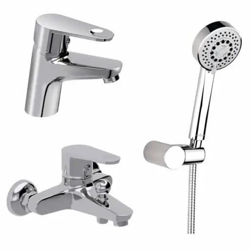 Комплект змішувачів для ванної кімнати Cersanit Cari B245 S601-125 з душовим набором Lano 3в1 30412 - фото 1