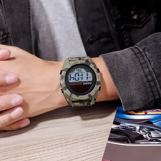 Чоловічий спортивний наручний годинник Skmei 1592 Solar із сонячною батареєю (Зелений камуфляж) - фото 6