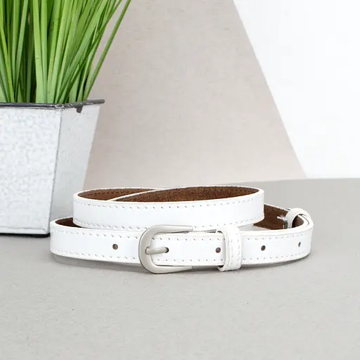 Ремень женский лаковый белый PS-1538 (115 см) узкий под платье - фото 1