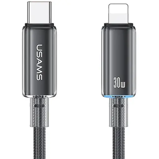 Кабель Usams US-SJ659 Type-C To Lightning PD Fast Charging Transparent Data Cable With Light-Cloud Series 1,2 м Черный