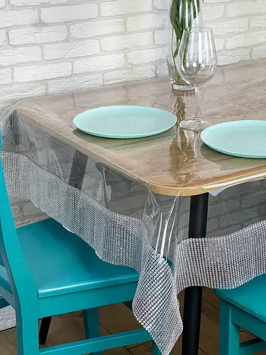 Скатертина силіконова зі срібною стразовою стрічкою 230х140 см - фото 9