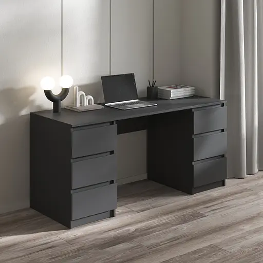 Компьютерный стол Vays R-2 Антрацит, письменный с 2 тумбами, 6 ящиков без ручек, ЛДСП 160×60×75 см - для дома, офиса, учебы