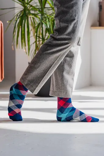 Носки с принтом ромбы высокие бесшовные качественные ORGANIC cotton JILL ANTONY 39-41, Синий - фото 2