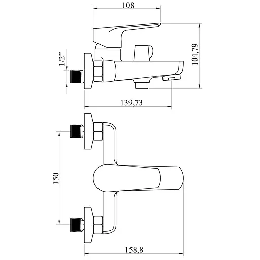 Смеситель для ванны DOMINO VITO DVO-102N с переключателем EURO для удобного использования и элегантного дизайна - фото 2