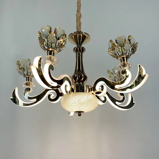 Люстра на 5 кришталевих квіток-плафонів Line.F 86529/5 GD - фото 6