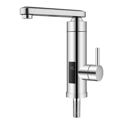 Проточный водонагреватель для умывальника поворотный излив нержавеющая сталь датчик температуры 3,3 кВт сатин Wezer SDS-H12T - фото 1