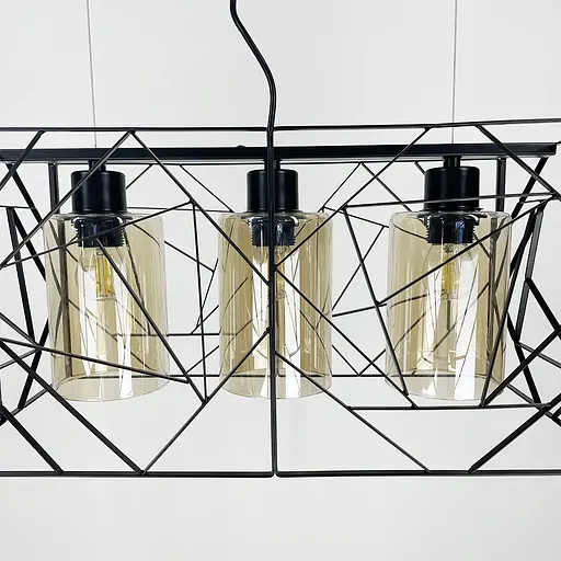 Світильник Лофт у чорному корпусі на 3 янтарних плафони | Арт. 12120/3 BK+AM | Line F - фото 6