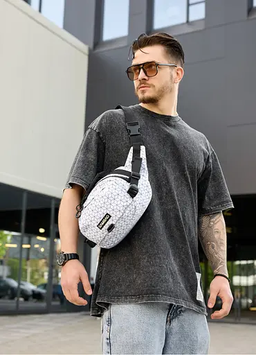 Сумка через плечо бананка Sambag Flex Pro принт "Square" 30×17×15 см (85451150m) - фото 1