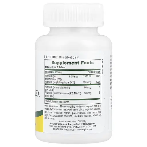Вітамін D3 і K2 Natures Plus Vit D3 + Vitamin K Complex, 90 таблеток для підтримки кісток - фото 2