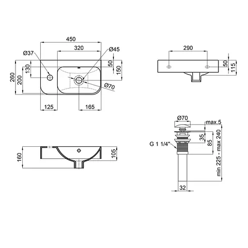 Умивальник Qtap Tern підвісний прямокутний ліва 450x260x155 мм White + донний клапан PU02O, Білий - фото 2