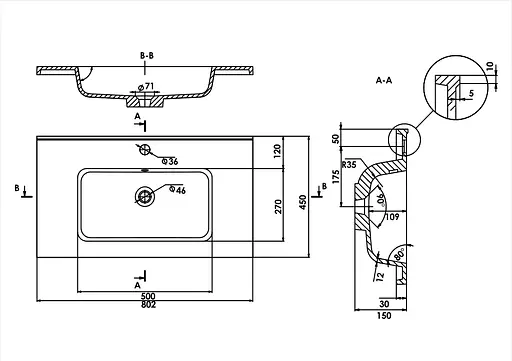 Раковина глянцева врізна Amidicon Rodeo 80 800x450 з литого каменю RODEO_80_HL, Білий - фото 6