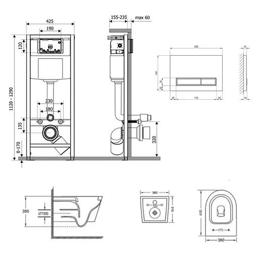 Набір Q-tap Nest 4 в 1 підвісний унітаз Jay Ultra Quiet 485x360x320 + комплект інсталяції QT07335177W45141 - фото 2