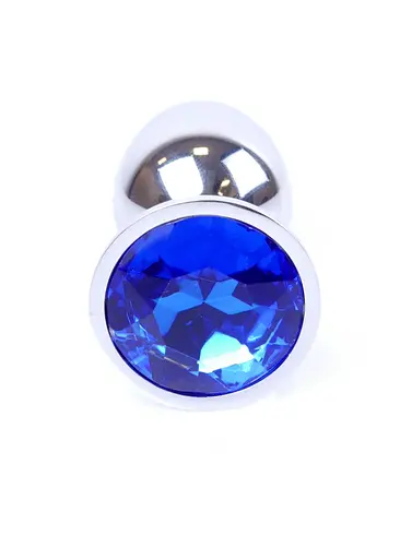 Металева анальна пробка з кристалом Boss Jewellery Silver Plug Dark 7 см (синій) - фото 2