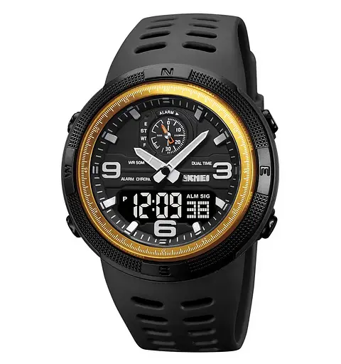 Чоловічий спортивний годинник Skmei 1655 (Чорний із золотом)