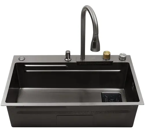 Кухонная мойка Kroner KRP Schwarze - SET7545HM PVD (3.0/0.8 мм) (CV033382) - фото 6
