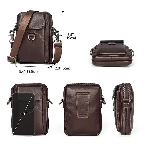 Кожаная сумка через плечо John McDee коричневая 13.5х19х5 см sum0028284 - фото 2