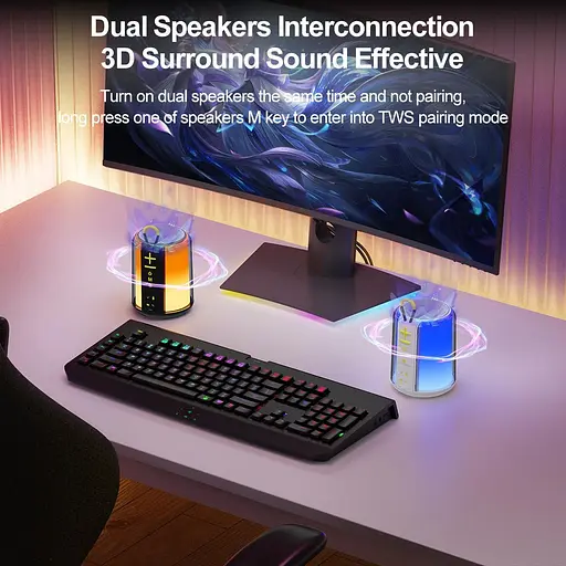 Bluetooth-динамік CofunKool: портативний динамік з AUX-входом, бездротовий динамік з гучним стереозвуком потужністю 8 Вт з RGB - фото 5