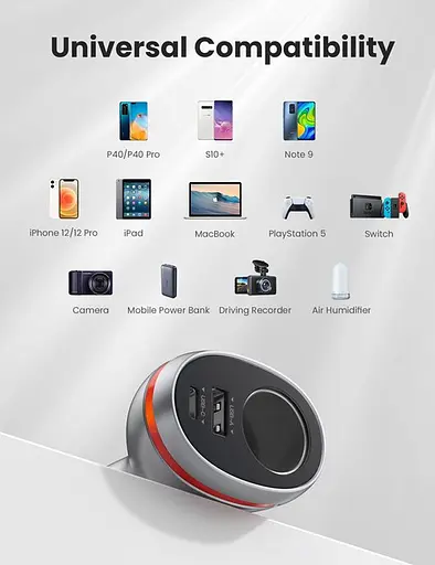 Автоадаптер удлинитель Ugreen CD204 Car Charger Dual USB Ports Single Extension Socket 20 W (60712) - фото 3