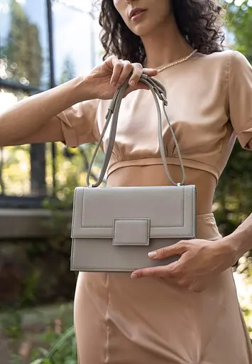 Жіноча шкіряна сумка Kelly сіра - фото 2