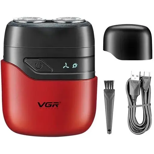 Мужская электробритва VGR V-345 аккумуляторная роторная водонепроницаемая мини бритва IPX7 5Вт Красный/Черный - фото 1