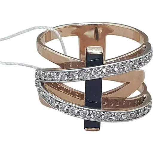 Золотое кольцо Tango с агатом и фианитами. 379602 19,5