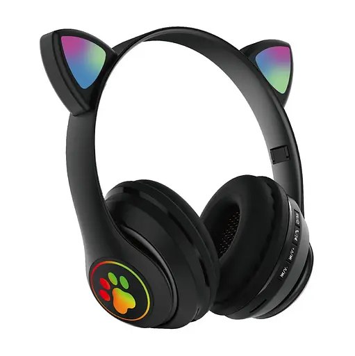 Беспроводные Bluetooth наушники кошачьи ушки CAT STN-28 с микрофоном и LED RGB подсветкой черные - фото 2