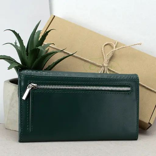 Кошелек женский кожаный Leona зеленый питон - фото 3