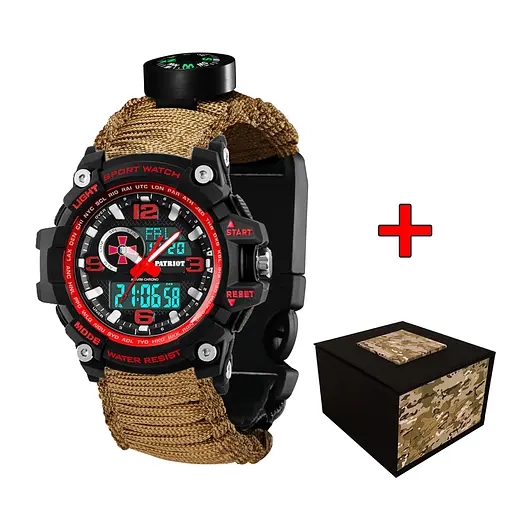 Наручний годинник чоловічий 012BKRDSU ЗСУ Чорний з червоним Паракордний ремінець Khaki + Коробка Patriot acs0031005 - фото 1
