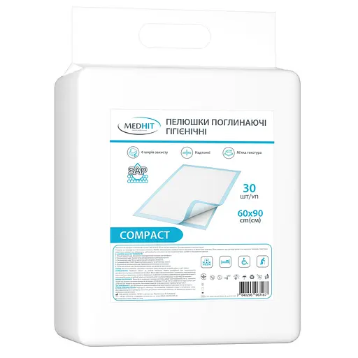 Пеленки поглощающие гигиенические MedHit Compact размер 60 х 90 см 30 шт. уп