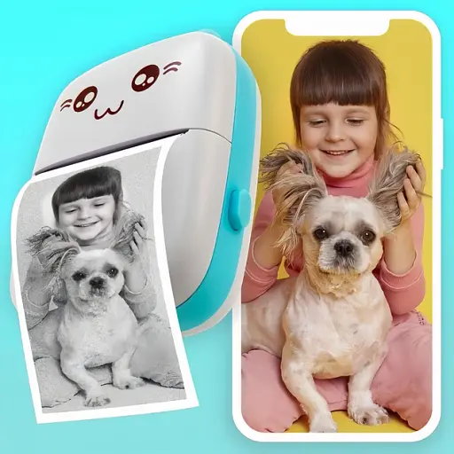 Термопринтер детский для печати с телефона с набором бумаги 10 шт белый с бирюзовым - фото 5