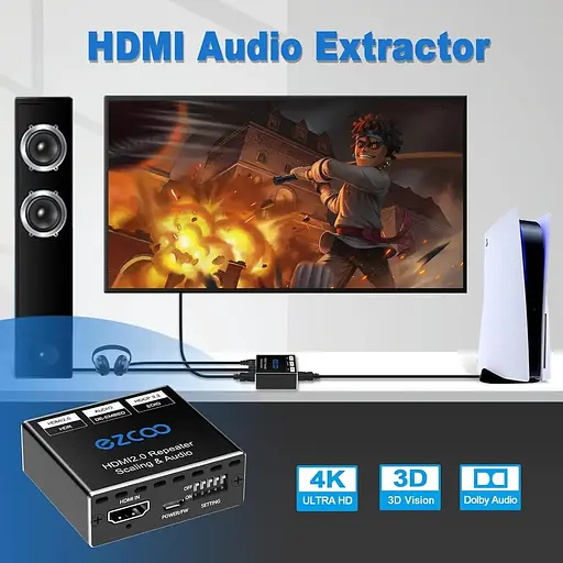 Разветвитель EZCOO HDMI 1x1, аудиоэкстрактор 4K 60H, повторитель HDMI 2.0 - фото 5
