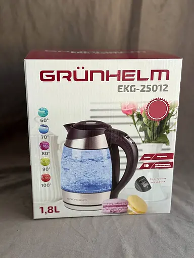 Дисковой стеклянный электрочайник Grunhelm EKG-25012 1,8л LED RGB подсветка 2200Вт Черный/Серый - фото 8