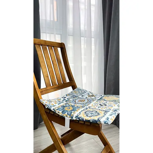 Водоотталкивающая подушка на стул Витраж плитка синяя (2 шт.) - фото 4