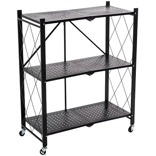 Стелаж Wall Sticker SW-00002097 мобільний триярусний універсальний розкладний з нержавіючої сталі 89х72х34 см чорний - фото 1