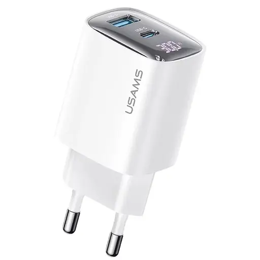 МЗП Usams US-CC229 GaN Digital Display XC Ser. 30W (1USB-A/1C) White