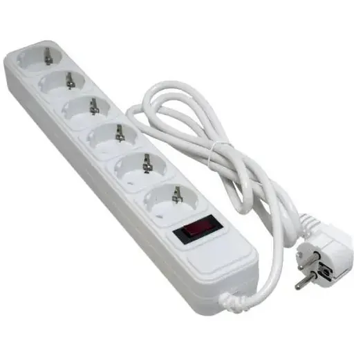Фильтр сетевой Patron, 6 розеток, 1.8 м, белый, 10А, до 2.2 кВт, выключатель, заземление, 3x1 мм² (SP-1062W) - фото 1