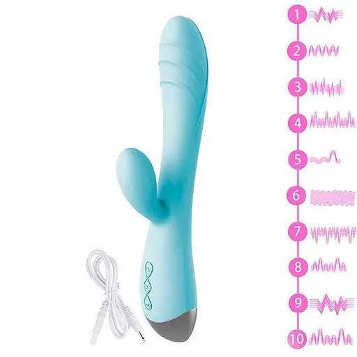 Смарт вибратор-кролик с USB зарядкой 21 см для клитора и точки G Голубой - фото 3