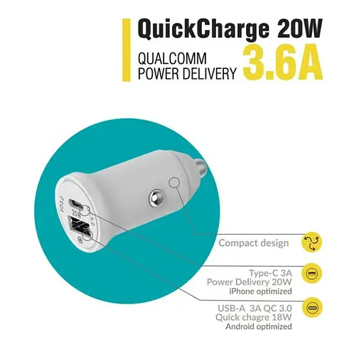 Автомобильный ЗП Piko 20 W USB + Type-C (CC-302QP) белое - фото 2