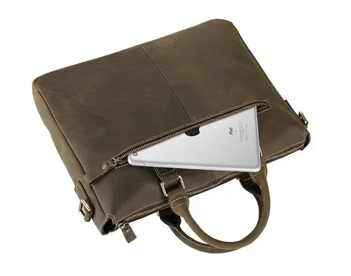 Мужская сумка из лошадиной винтажной кожи в коричневом цвете John McDee 38х7.5х30.5 см sum0028400 - фото 7