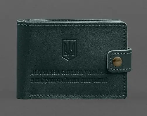 Кожаная обложка-портмоне на удостоверение ГСЧС зеленая - фото 1