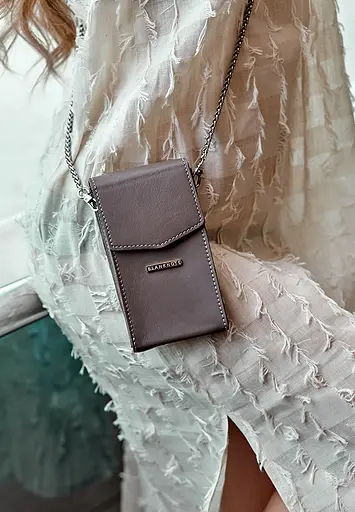 Вертикальна жіноча шкіряна сумка Mini темно-бежева поясна / кроссбоді - фото 7