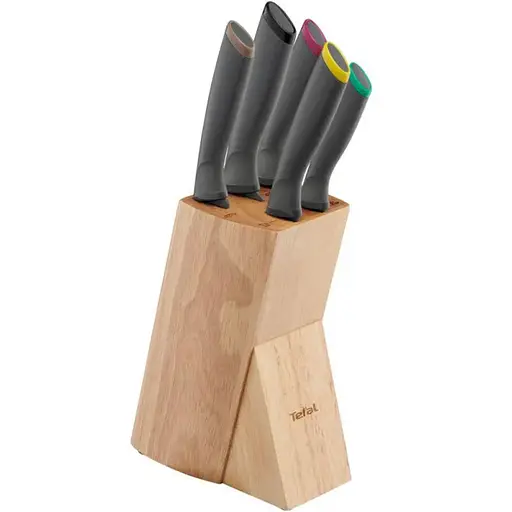 Tefal Набір ножів Fresh Kitchen, дерев'яна колода, 5шт, нержавіюча сталь, пластик, дерево, чорний
