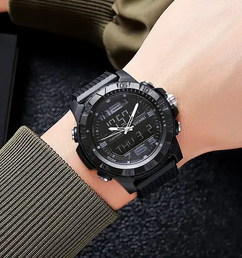 Часы мужские наручные спортивные Skmei 2162 с двойным дисплеем и подсветкой (Черный) - фото 4