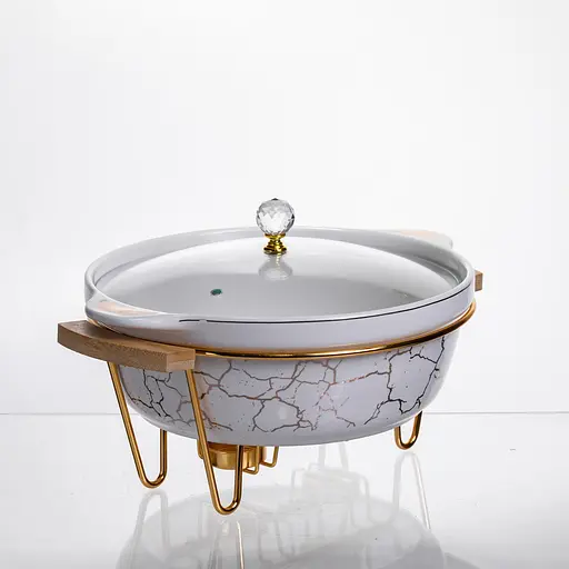 Мармит фарфоровый настольный круглый 2(л) мармитница с подогревом Белый мрамор Yiwu LC-712 - фото 5