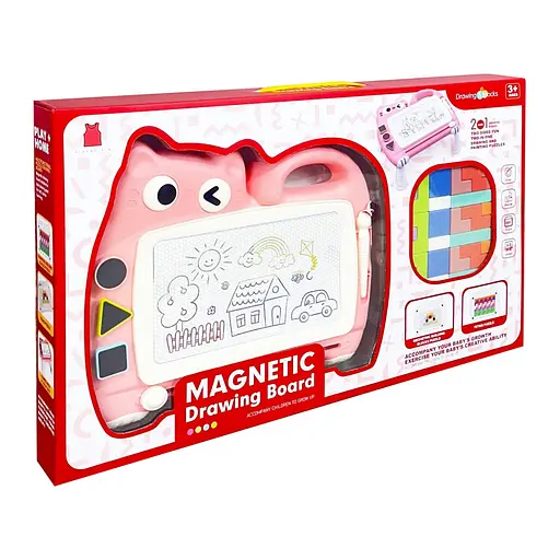Магнитная доска для рисования "Котик" 2 в 1 Bambi QY228 (Pink) тетрис, пазлы - фото 1