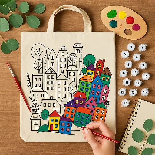 Набір екосумка-розмальовка „Яскраве місто“ А3 бавовна 220 г/м2 38х42см ROSA Talent [CD]